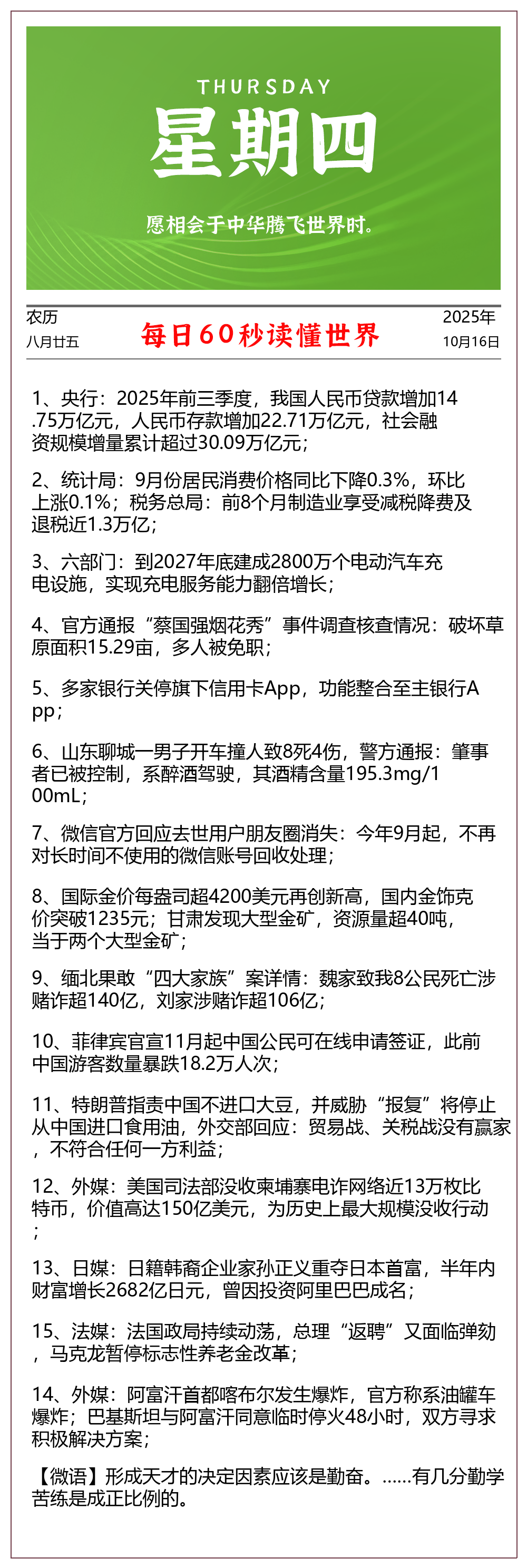 【2025.10.16】60秒读懂世界