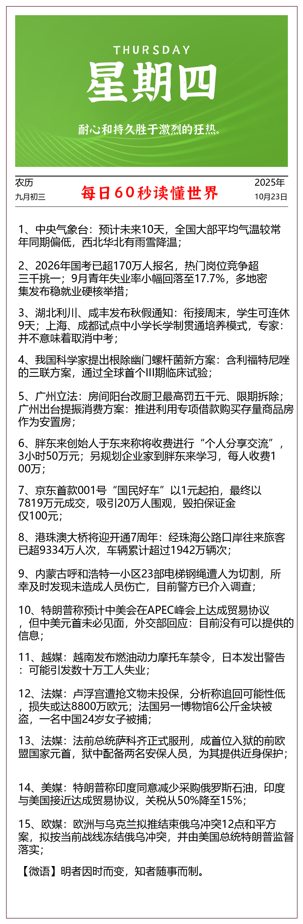 【2025.10.23】60秒读懂世界